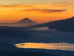 高ボッチ諏訪湖富士山朝焼け
