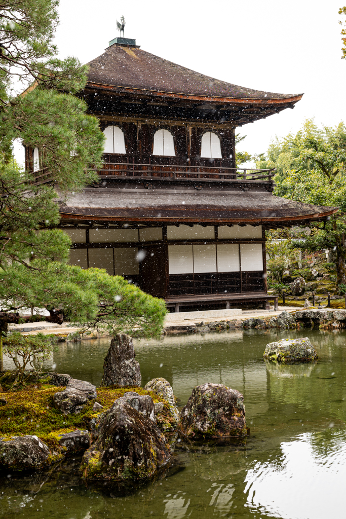 雪舞う銀閣寺