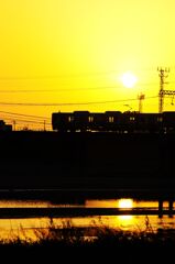 夕陽と電車