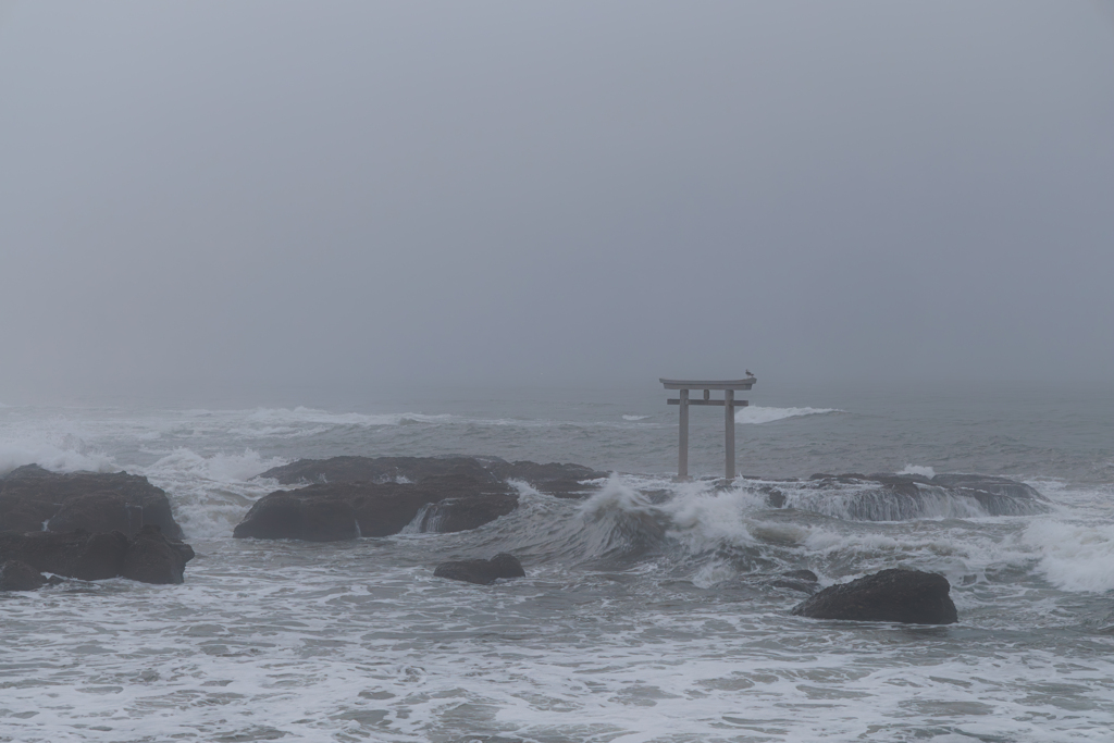 霞む神磯の鳥居