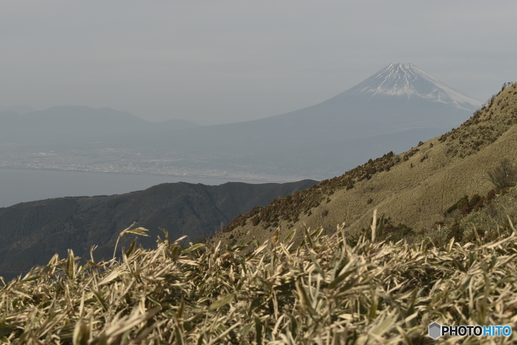 霞む富士山と街並み