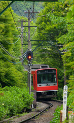 カーブから抜け出る登山電車