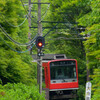 カーブから抜け出る登山電車