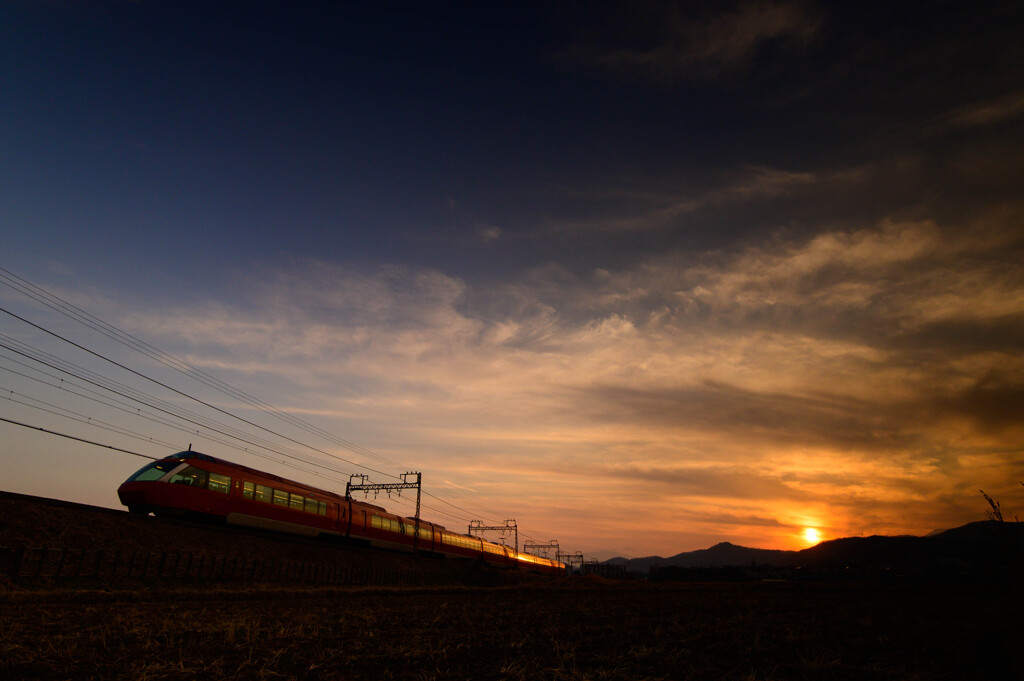 夕日を背にして