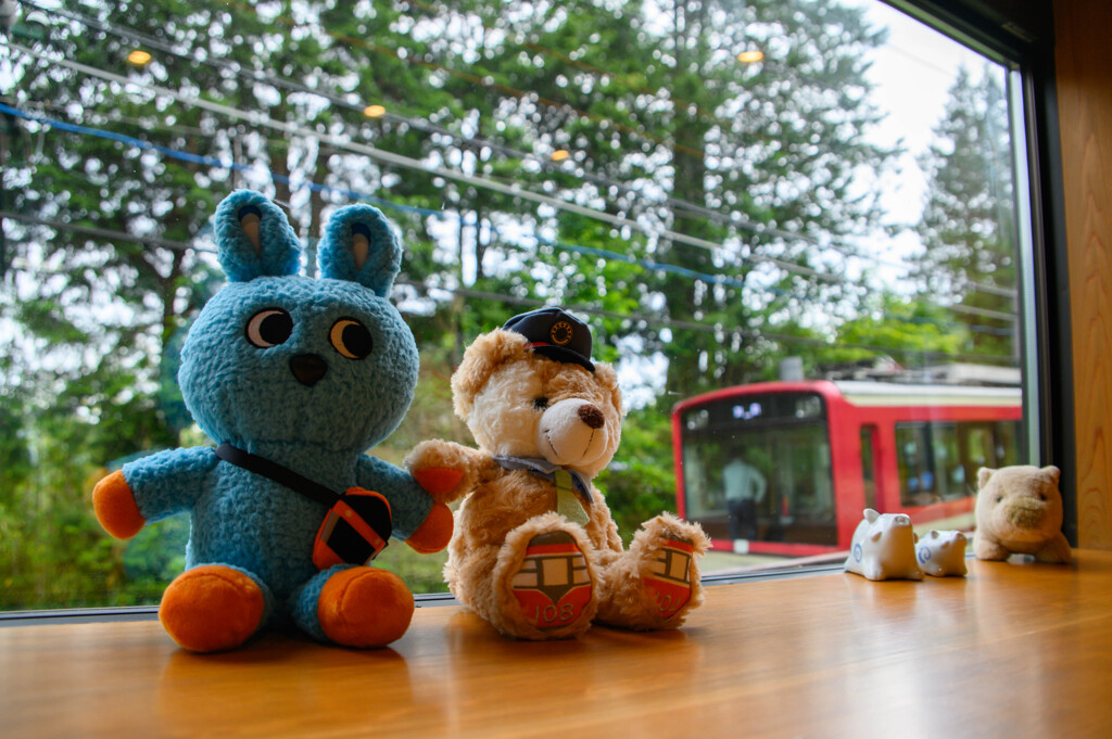 カフェから見る登山電車