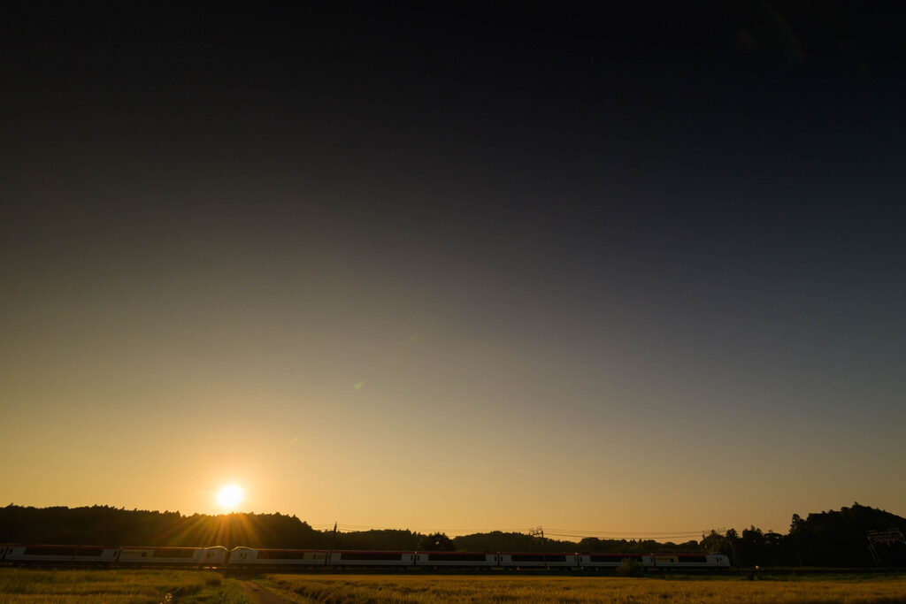 夕日と田んぼ