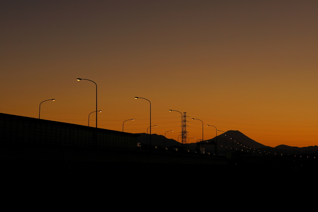 夕焼けと富士山