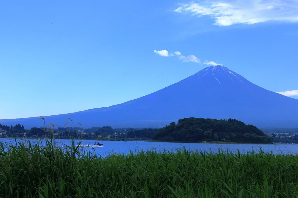夏の青富士と河口湖のモーターボート_IMG_4725-1