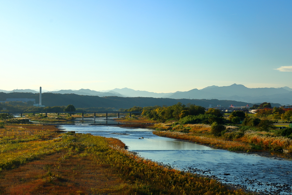 秋色の多摩川