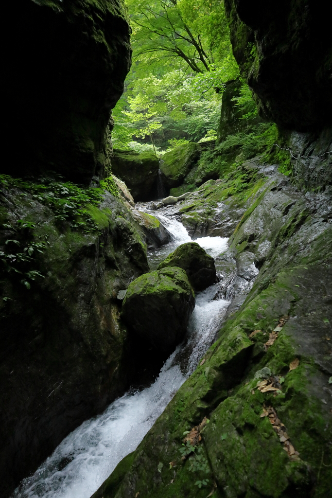 神戸岩と渓流（縦）