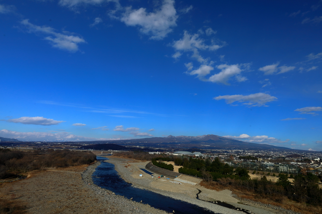 冬の赤城山と利根川