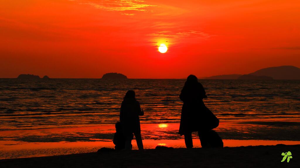 夕日に遊ぶ