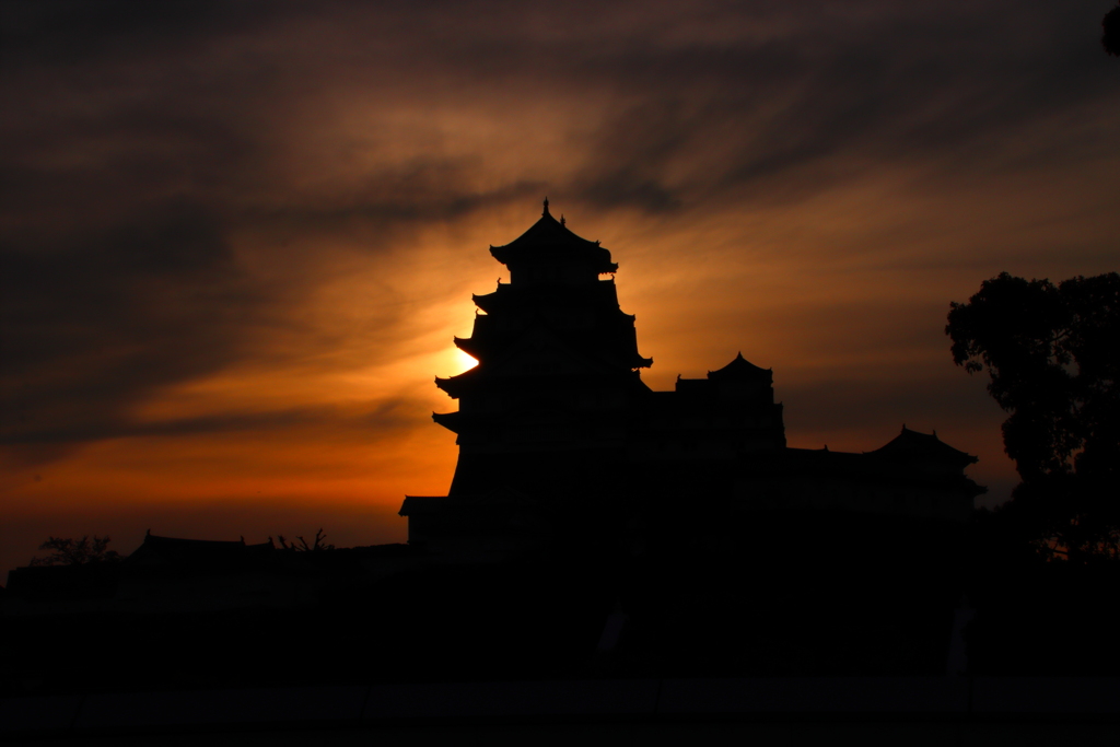 姫路城の日没
