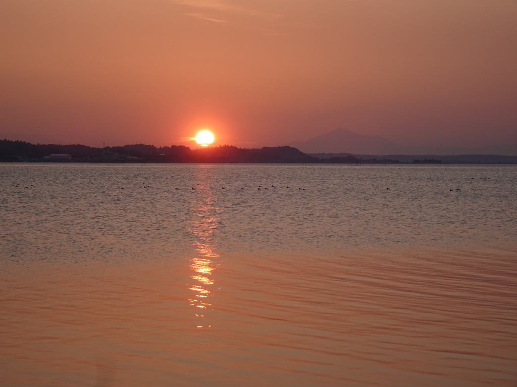 夕陽と筑波山