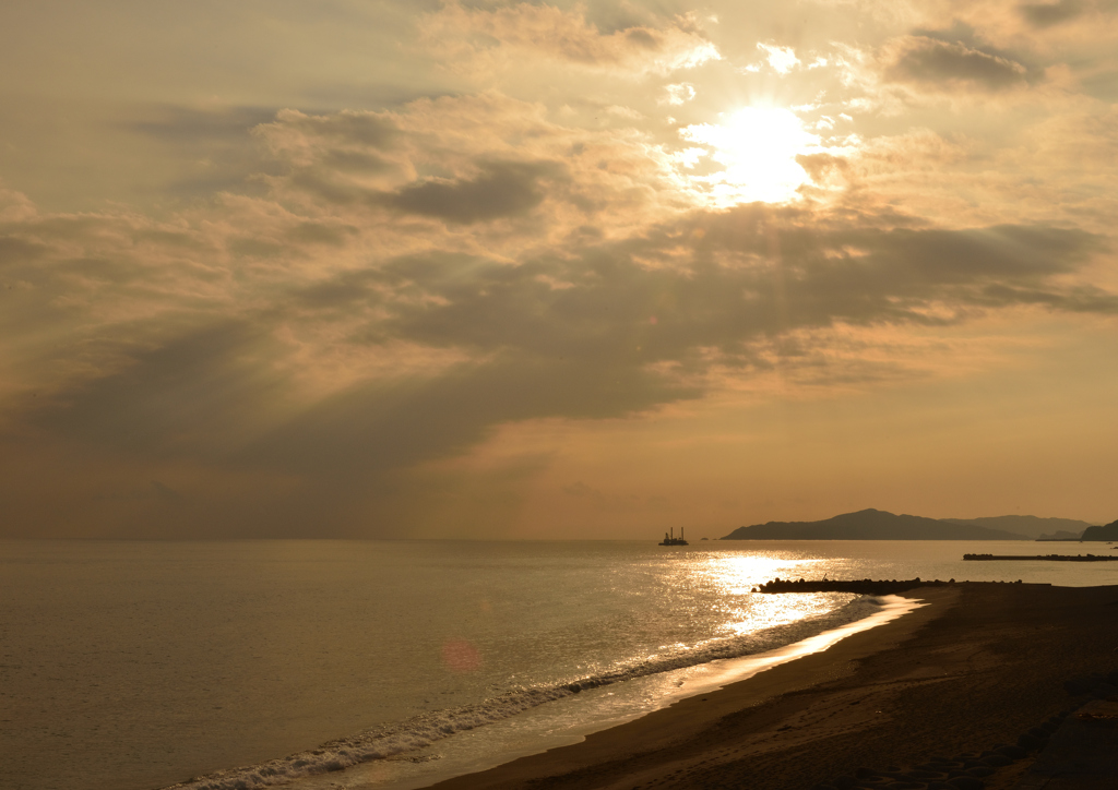 桂浜の夕日・秋