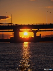 枚方大橋と夕日