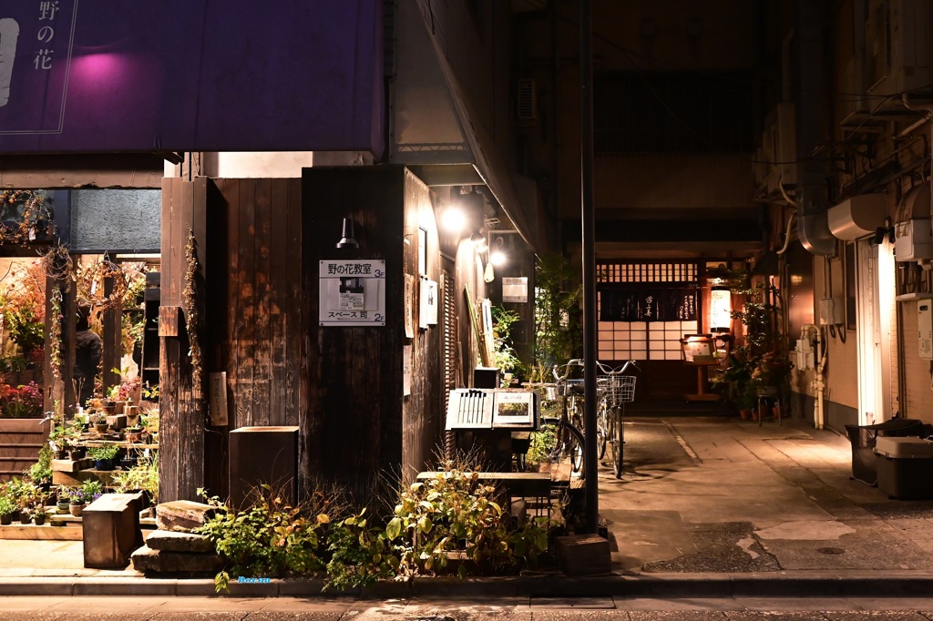 夜の銀座の裏通り