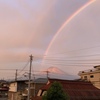 富士山と朝焼けとダブルレインボー