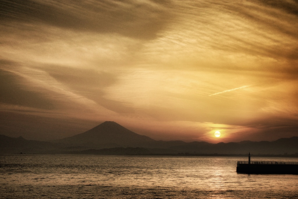 富士山と日没日没