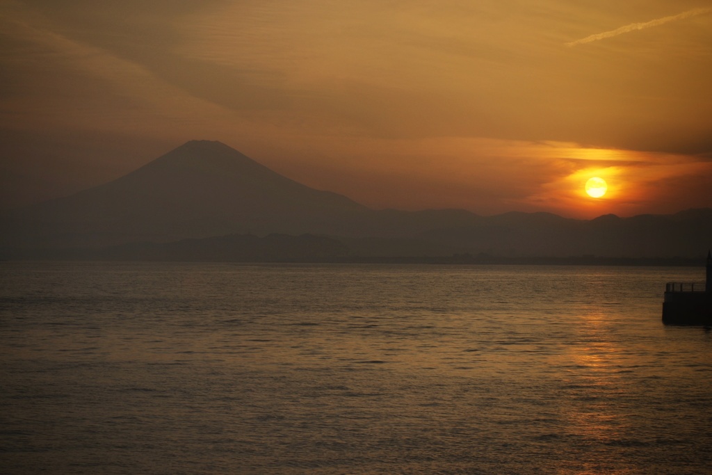 富士山と日没