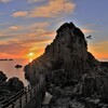 鉾島と日本海の夕焼け