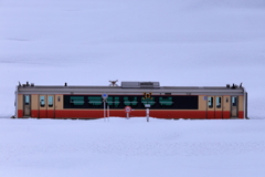 雪の中の踏み切り