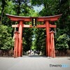 浮いている？　弥彦神社・一の鳥居