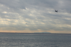 雲、飛行機、船、海、島