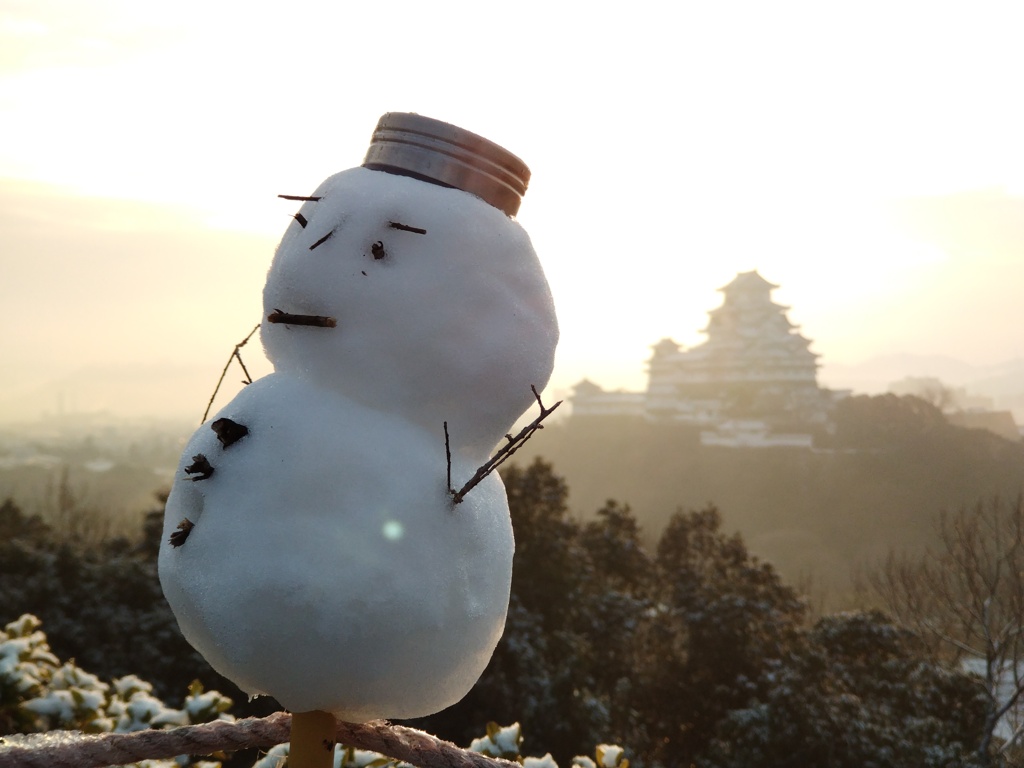 姫路城　雪だるま
