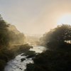 朝霧と川の風景