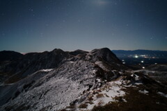 月明かりに照らされる九重連山