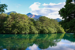 五色沼と磐梯山