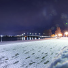 雪が積もった早朝の近江大橋