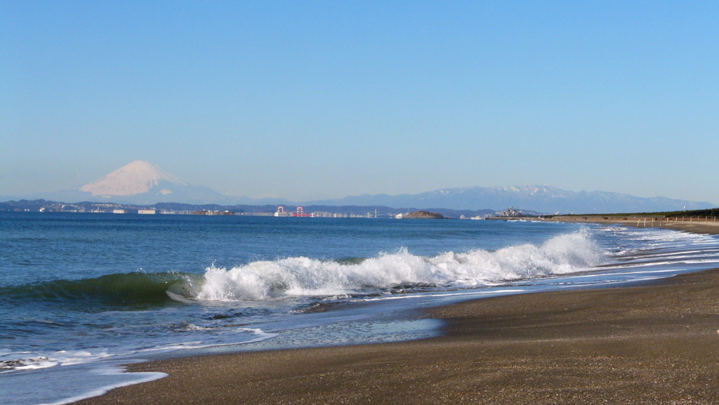 富津岬、海堡と富士山