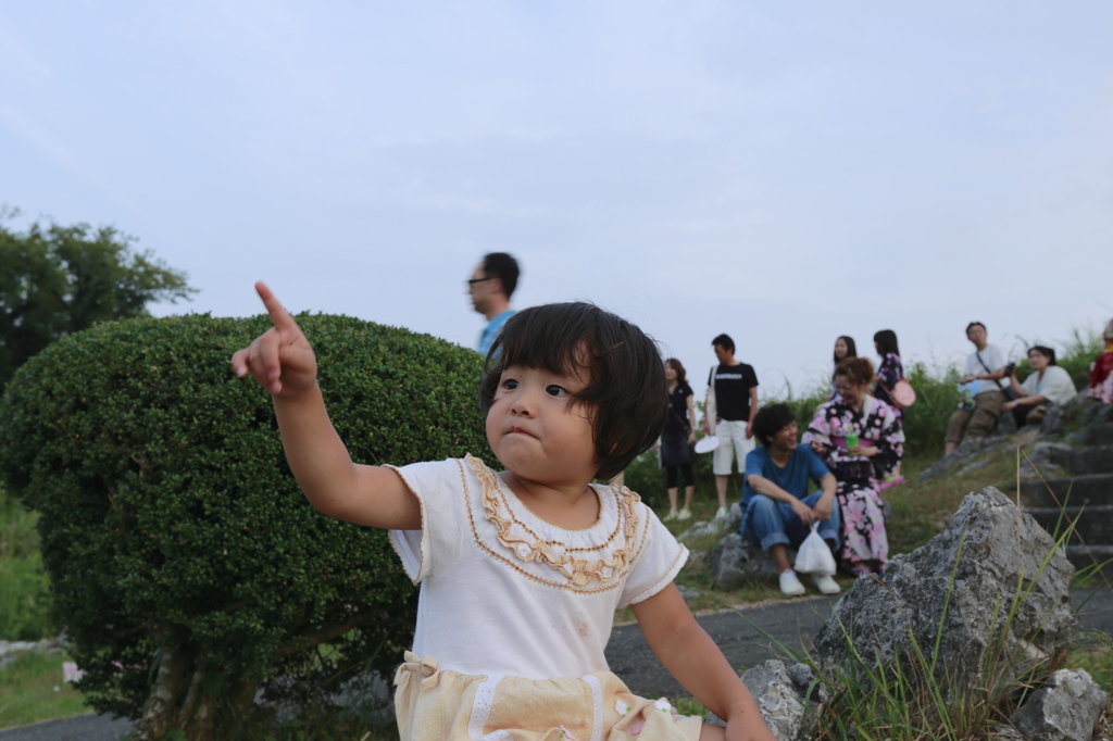 あっちに花火が上がるの