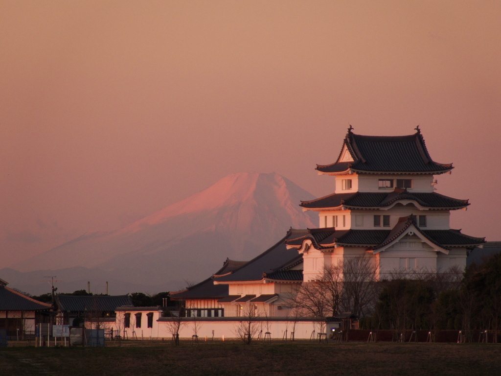 朝陽に輝く関宿の城