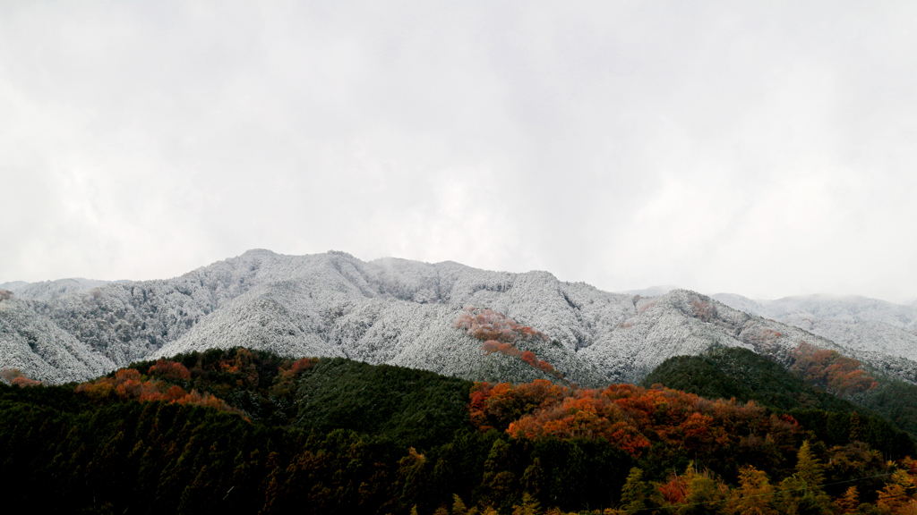 紅葉と雪化粧。