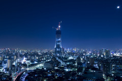 2009年12月　スカイツリー　夜景　ライトアップ　月