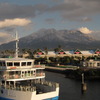 大雪の鹿児島桜島と桜島フェリー