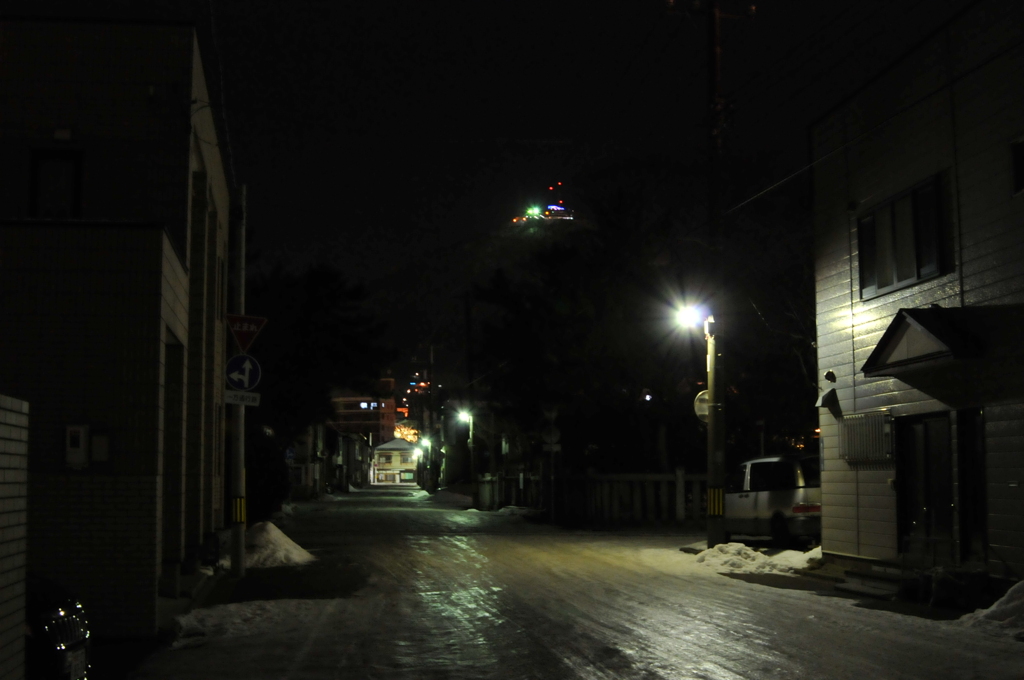 路地裏から見た函館山