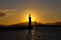 広島港から厳島に沈む夕日