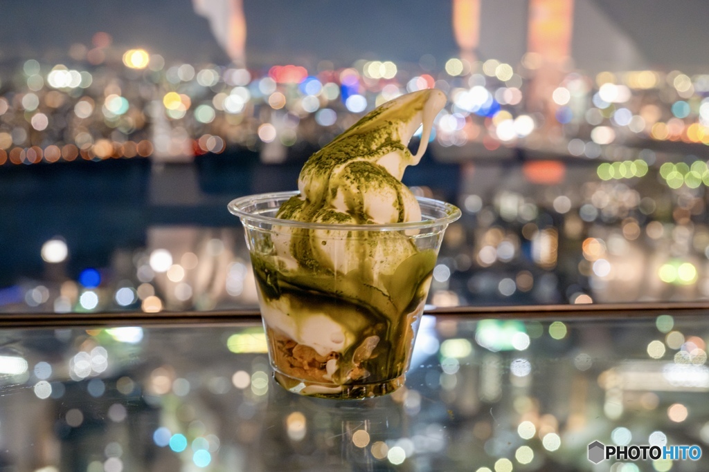 夜景と楽しむ抹茶サンデー