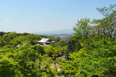 新緑の清水を見下ろす(遠景は京都市内)