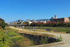 鴨川を散歩する人