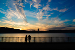 夕暮れの琵琶湖