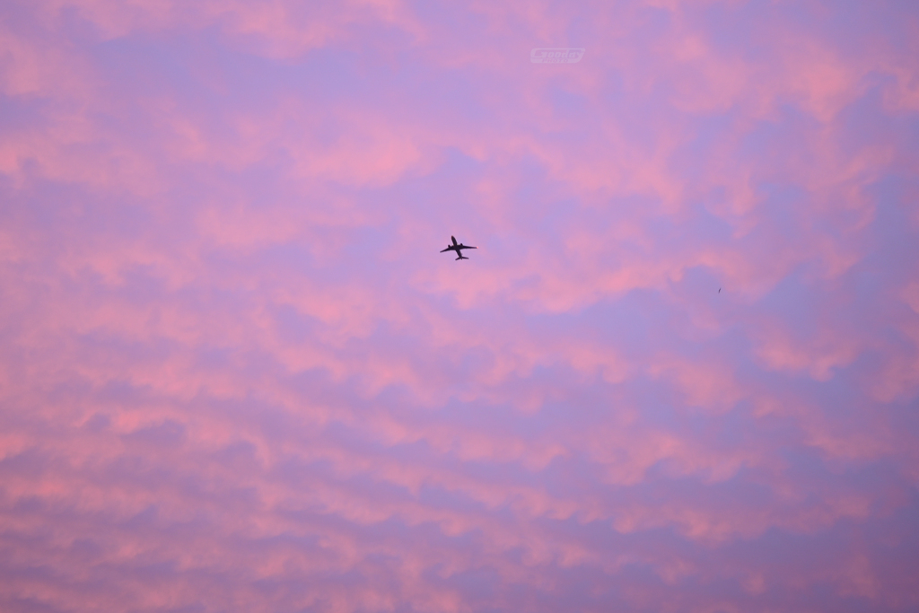 焼けた雲と機影