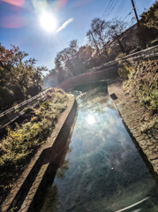 湯気の上がる川