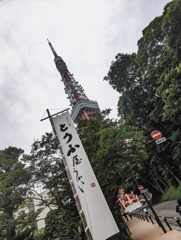 のぼり旗と大きなタワー