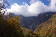 紅葉と岩壁
