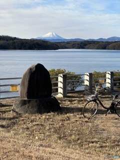 湖畔から望む富士山